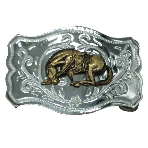 Vintage Bucking Bronco Rodeo Western Cowboy Metal Belt Buckle - Picture 2 of 3